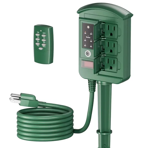Miniatura 11 de BN-LINK Temporizador de estaca eléctrica para exteriores, impermeable, temporizador mecánico de 24 horas con 6 enchufes con conexión a tierra, cable