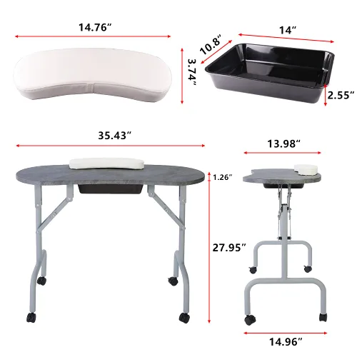 Miniatura 6 de AGESISI Mesa de manicura portátil plegable para uñas con cajón grande, mesa de tecnología de uñas para sala de trabajo, estación de trabajo, Negro