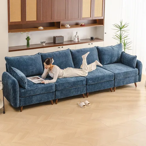 Miniatura 14 de Rexulqo Sofá modular modular de 104 pulgadas con almacenamiento para todos los asientos, sofá grande en forma de L, cómodos sofás de nube con Azul