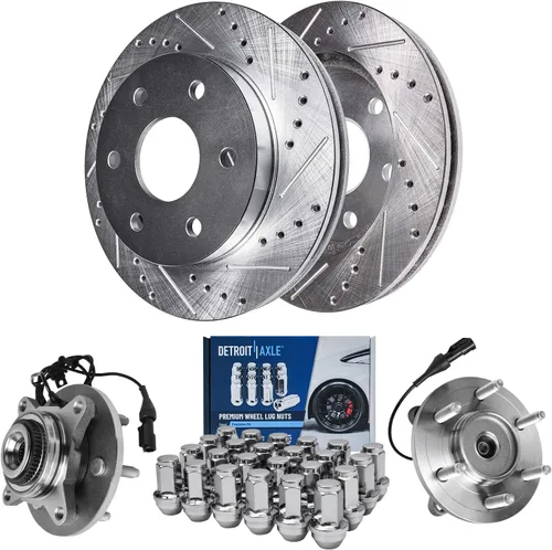Miniatura 13 de Detroit Axle - Kit de frenos para Jeep Grand Cherokee 99-04 1999 2000 2001 2002 2003 2004 Rotores de freno de disco perforados y ranurados Pastillas