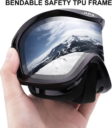 Miniatura 3 de Juli Gafas de esquí para niños, gafas de snowboard para niños y niñas, motos de nieve, esquí, patinaje, edad 3-8 4302 Marco negro/lente plateado