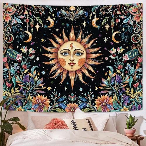 Miniatura 13 de Aipon Tapiz de flores de mariposa azul botánico bohemio para colgar en pared para dormitorio y sala de estar (36.00 pulgadas, 48.00 pulgadas, azul)