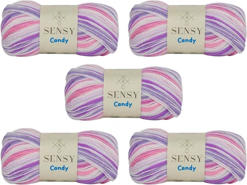 Miniatura 29 de Sensy Candy Yarn - Hilo de 5 madejas, 3.5 onzas, 251 yardas, multicolor para ganchillo y tejido, calibre ligero 3