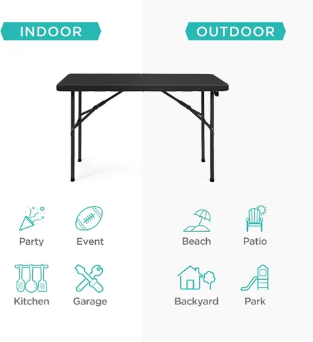 Miniatura 5 de Best Choice Products Mesa plegable de plástico de 4 pies, para interiores y exteriores, resistente, portátil, con asa, seguro para picnic, fiesta