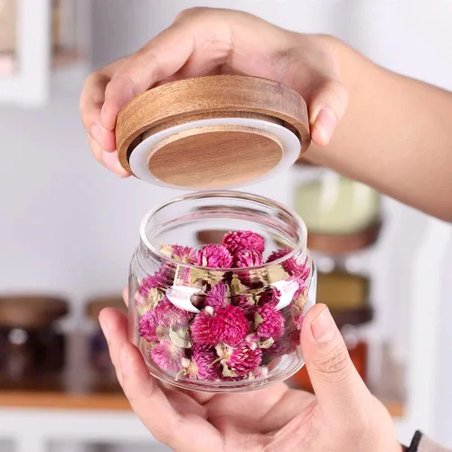 Miniatura 4 de Tzerotone 8 recipientes para especias – Tarros de especias de vidrio de 8.5 onzas con tapa hermética de acacia y etiquetas – Botellas de especias