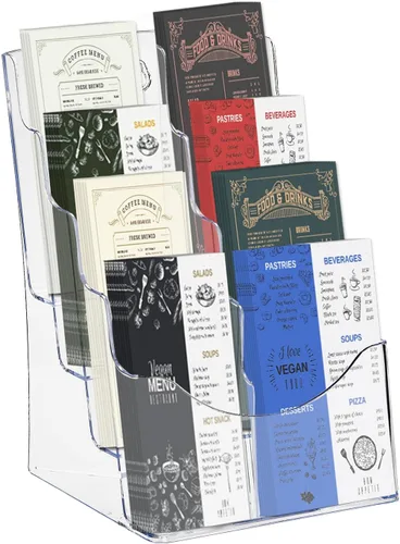 Miniatura 5 de Soporte acrílico para folletos de 8.5 x 11 pulgadas, soporte organizador de literatura transparente de 4 niveles con divisor extraíble para folletos