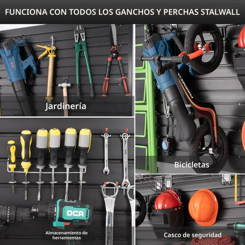Miniatura 6 de Paneles de Pared con Listones Organizador de Pared de Garaje, Paneles de Pared con Listones Negros 4'x8' Organizador de Herramientas de Garaje