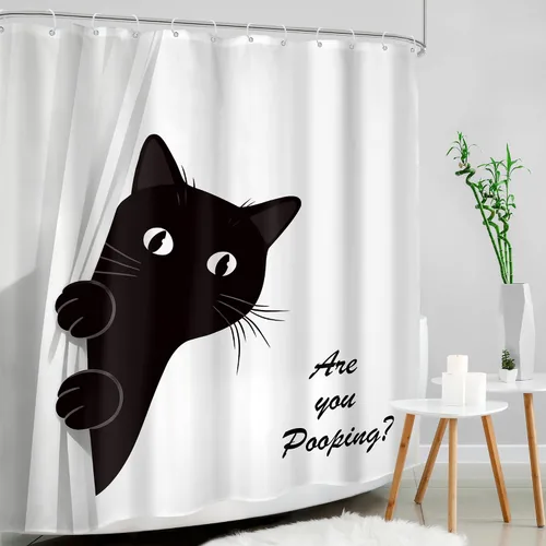 Miniatura 3 de Divertida cortina de ducha de gato negro de 60 pulgadas de ancho x 72 pulgadas de alto para niños, diseño de gatito blanco y negro, lindo animal are