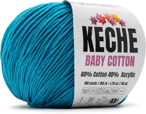 Miniatura 95 de Keche Hilo de algodón, 60% algodón, 40% hilo acrílico, hilo de algodón suave para crochet y tejer, hilo amigurumi, 1 madeja/bola, 1.76 onzas (50g)