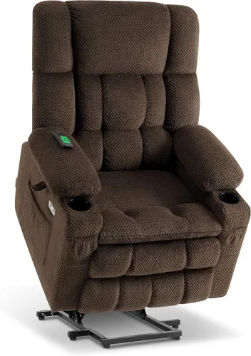 Miniatura 34 de MCombo 7893 - Silla reclinable pequeña de doble motor para ancianos pequeños, silla elevadora de gravedad cero con calor y masaje, posición Beige