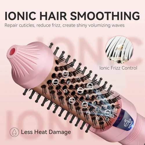 Miniatura 6 de Cepillo térmico, mini y pequeño, cepillo iónico de 1 pulgada para cabello brillante, cepillo iónico de turmalina para cabello corto a mediano, Rosa