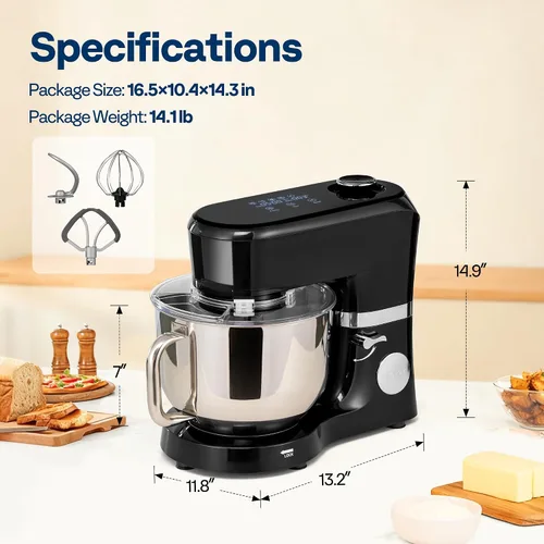 Miniatura 7 de VIVOHOME Batidora de pie con fermentación, preajustes de un toque, batidora eléctrica de masa con tazón de 6 cuartos, batidora de pie de cocina