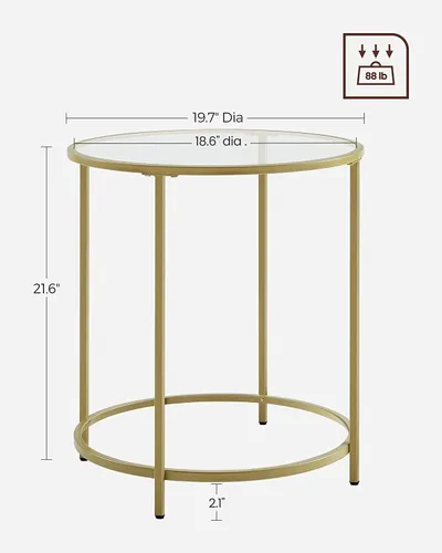 Miniatura 3 de VASAGLE - Mesa auxiliar redonda, mesa de centro de vidrio con marco de metal, mesa de café de estilo moderno, color negro, para sala de estar