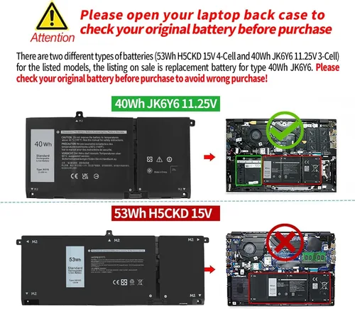 Miniatura 3 de Batería para laptop de 40 Wh JK6Y6 de 11.25 V para Dell Inspiron 5300 5301 5401 5402 5408 5409 5501 5508 5509 5400 5406 7405 7300 7306 75000 7506 2