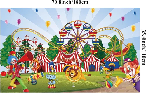 Miniatura 4 de Telón de fondo grande de carnaval de circo con 70.8 x 43.3 pulgadas, telón de fondo de fotografía de bienvenida a la pancarta de carnaval para Azul