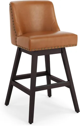 Miniatura 6 de Cozyman Taburetes de bar de 30 pulgadas, taburetes giratorios de color marrón amarillento con respaldo, taburetes de bar tapizados de piel