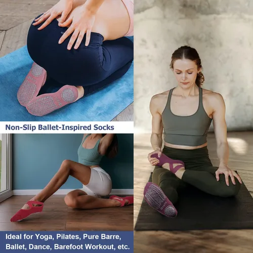 Miniatura 39 de Ozaiic - Calcetines de yoga para mujer con correas y agarres antideslizantes, ideales para pilates, Pure Barre, ballet, danza y entrenamiento
