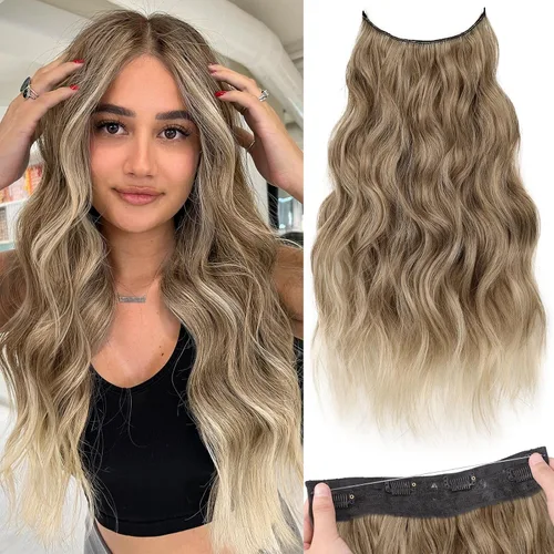 Miniatura 61 de KooKaStyle - Extensiones de cabello con hilo invisible, diadema transparente, ajustables, 4 clips fijadores, cabello largo y ondulado de 12