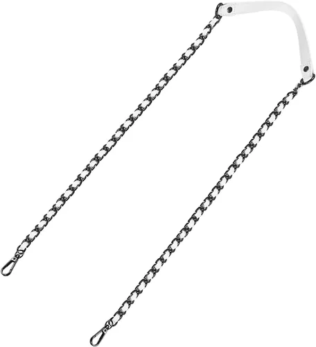 Miniatura 28 de Uxcell Correa de cadena plana de hierro de cuero de 39 pulgadas para bolso de mano, mango de reemplazo de hombro, negro con cadena dorada