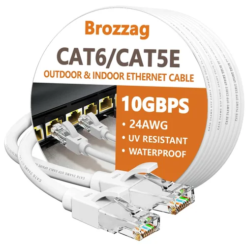 Miniatura 16 de Cable Ethernet de 10 pies para Cat6/Cat5E, 10 Gbps compatible con Cat8/Cat7, cable de red 24AWG para interiores y exteriores, entierro directo