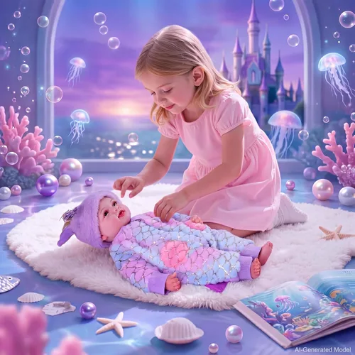 Miniatura 3 de BABESIDE Muñeca de sirena para niña, 17 pulgadas, suave, realista, con cola de sirena brillante y accesorios, bonitos juguetes de sirena para niñas