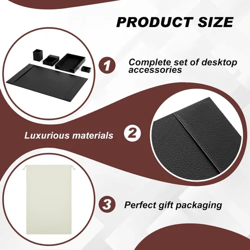 Miniatura 4 de Sayglossy Juego de 5 almohadillas de cuero para escritorio con rieles laterales, protector de escritorio de 30 x 18 pulgadas, bandeja para letras