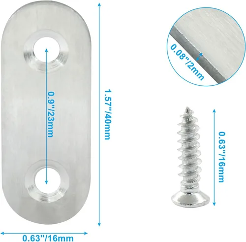 Miniatura 3 de Paquete de 16 soportes rectos de placa plana de acero inoxidable de 1.5 pulgadas, soporte de metal plano de 1.5 pulgadas, soportes de metal de 1.5