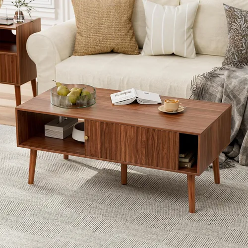 Miniatura 7 de LCRBOL Mesa de café con almacenamiento, Mesa de comedor bohemia con cajón acanalado y patas de madera maciza, Mesas de café pequeñas para sala
