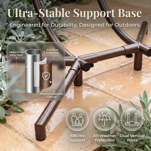 Miniatura 8 de RADIATA Silla colgante de huevo para 2 personas con soporte, silla de huevo doble para exteriores con canasta plegable, silla columpio de mimbre XL