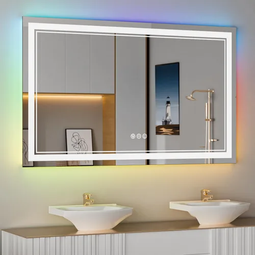 Miniatura 52 de Espejo de baño LED de 72 x 36 pulgadas, retroiluminado y frontal iluminado, espejo de tocador grande iluminado con luces, antiniebla, regulable