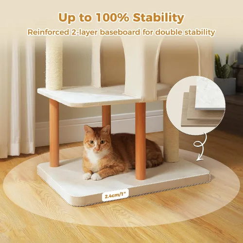 Miniatura 5 de PAWZ Road Árbol grande para gatos, torre de madera moderna de 53 pulgadas para gatos grandes de interior, condominios para gatos de varios niveles