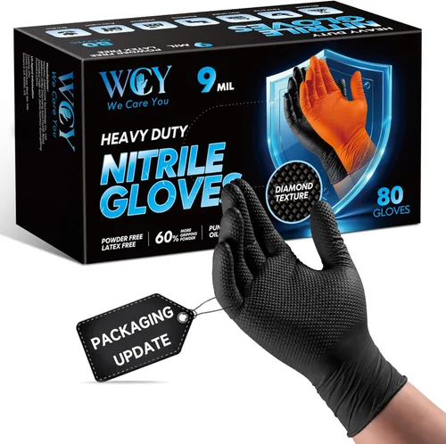 Miniatura 14 de wcy Anboson - Guantes de nitrilo desechables sin látex de 9 mil, color negro, XLarge, 30PCS