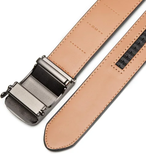 Miniatura 8 de Clubbelts Cinturón de cuero con trinquete para hombre con hebilla automática, negroblancomarrón, 1 38 de ancho, cinturón de vestir ajustable