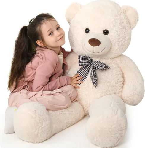 Miniatura 20 de MaoGoLan - Oso de peluche gigante de 52.0 pulgadas, peluche grande color canela con lindo moño y huellas, peluche suave de oso con moño para regalar