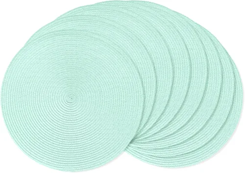 Miniatura 28 de AHHFSMEI Juego de 6 manteles individuales redondos trenzados de 15 pulgadas para mesas de comedor, tejido natural, resistentes al calor, color azul