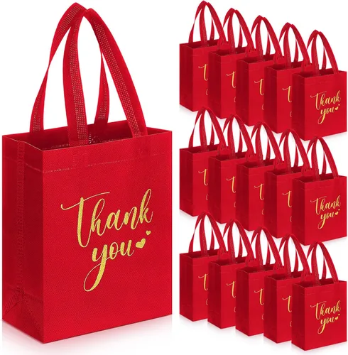 Sweetude 30 Bolsas de Regalo de Agradecimiento con Asas al Por Mayor Reutilizables Bolsa de Dulces No Tejida Plegable Bolso de Mano para Regalos de