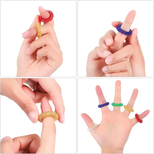 Miniatura 3 de Blulu Juego de 50 anillos de acupresión para aliviar la ansiedad con puntas sensoriales para los dedos, juego de acupresión para adolescentes, verde