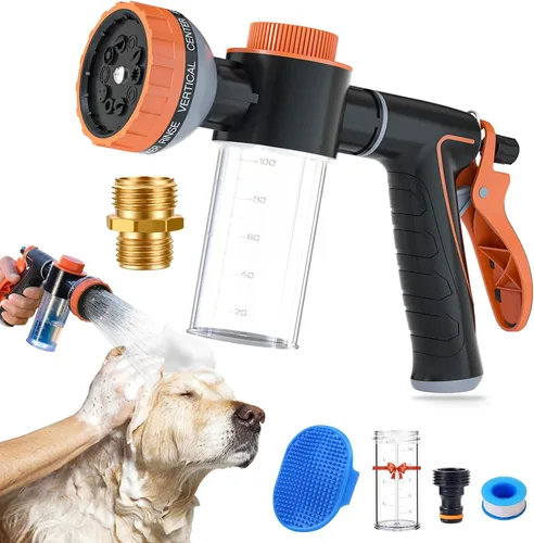 Accesorio de ducha para perros con dispensador de jabón, accesorio de manguera de lavado de perros mejorado para baño de mascotas, rociador de