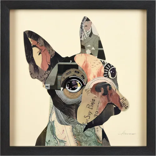 Empire Art Direct Alex Zeng - Papel gráfico enmarcado con collage dimensional de bulldog francés bajo vidrio, listo para colgar, 17 x 17 pulgadas