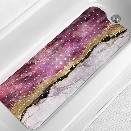 Miniatura 15 de LNOND Tapete de baño de mármol antideslizante, extra largo de 40 x 16 pulgadas, tapete antideslizante para bañera, tapete de ducha de mármol negro