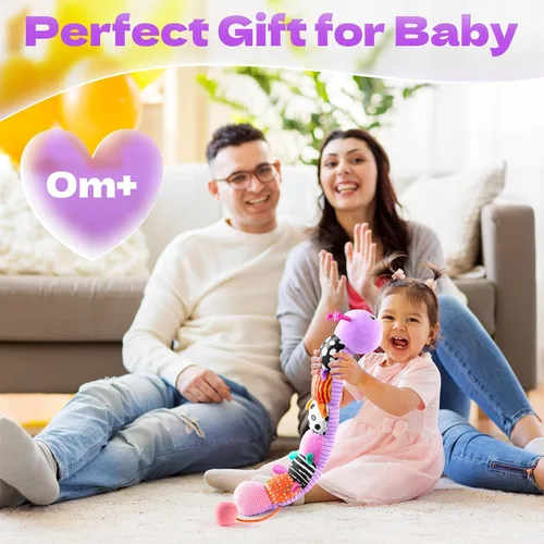 Miniatura 6 de HEMRLY Juguetes Sensoriales para Bebés de 0 a 6 Meses, Oruga Musical de Peluche con Mordedor, Papel Crujiente, Sonajero, Espejo para Bebé para Morado