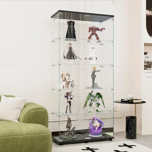 Miniatura 11 de FLYMUHJIA Gabinete de cristal para cocina, despensa, armario de almacenamiento de barra de esquina con cuatro niveles de doble puerta, 64 pulgadas