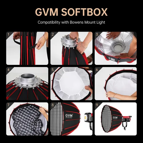 Miniatura 3 de GVM Softbox Parabólico Luz Suave Bowens Mount, 36 pulgadas/35.4 in de liberación rápida Parabólica Deep Softbox y rejilla de panal compatible