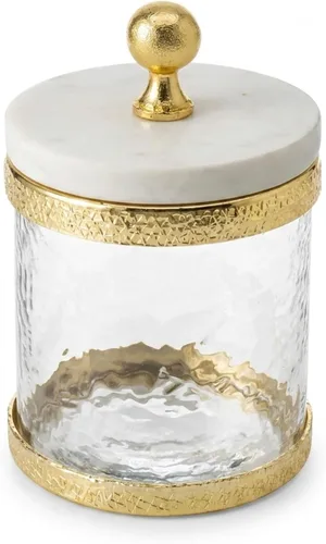 Godinger Contenedor de Almacenamiento Canister, Canister de Almacenamiento de Vidrio, Mármol con Banda Dorada - 4x4