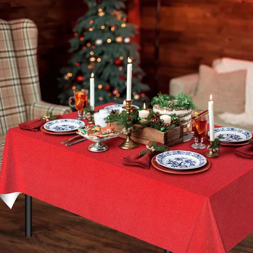 Miniatura 6 de FunnyPars Paquete de 6 Manteles de Plástico Rojo Iridiscente, Cubiertas de Mesa Rectangulares Desechables con Brillo Láser, Mantel de Lámina