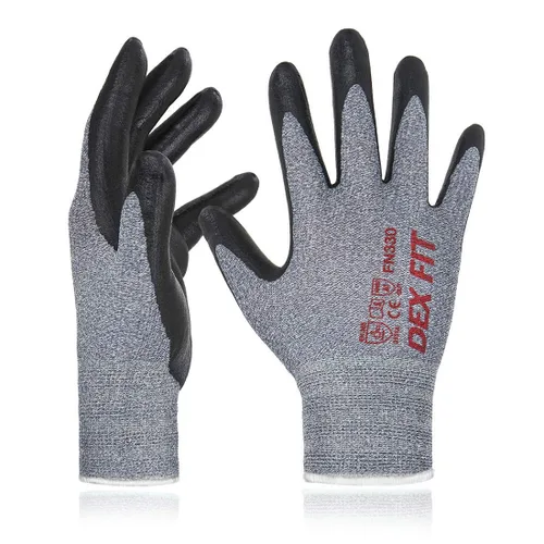 Miniatura 32 de DEX FIT FN330 - Guantes de trabajo de nitrilo, ajuste elástico 3D, agarre potente, táctil inteligente, recubierto de espuma resistente, fino