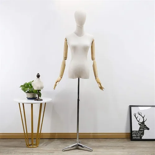 Miniatura 10 de Adjustable Mannequin Dress Form Torso with Head & Wooden Arm - Female Clothing Display with Tripod Stand - 3 Color Options for Fashion Retail & Black