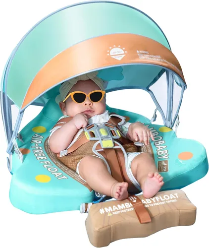 Mambobaby Flotador con cola y toldo no inflable para bebé, flotador Mambo Flotador inteligente de natación para bebé, flotador de piscina para niños