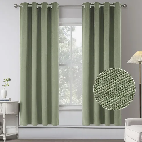 Miniatura 32 de KEQIAOSUOCAI Cortinas de lino 100% opacas de 100 pulgadas de largo, 2 paneles para dormitorio, estilo casa de campo moderna, completamente negro