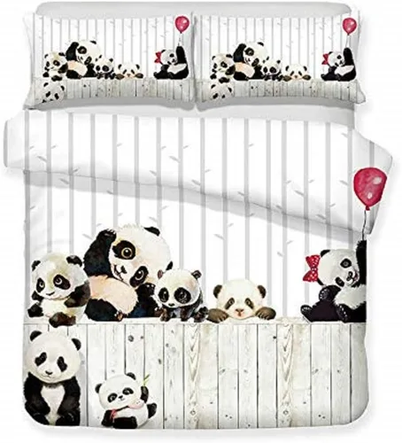 Miniatura 4 de Juego de ropa de cama 3D con estampado de panda, juego de funda de edredón realista con funda de almohada, ropa de cama para el hogar
